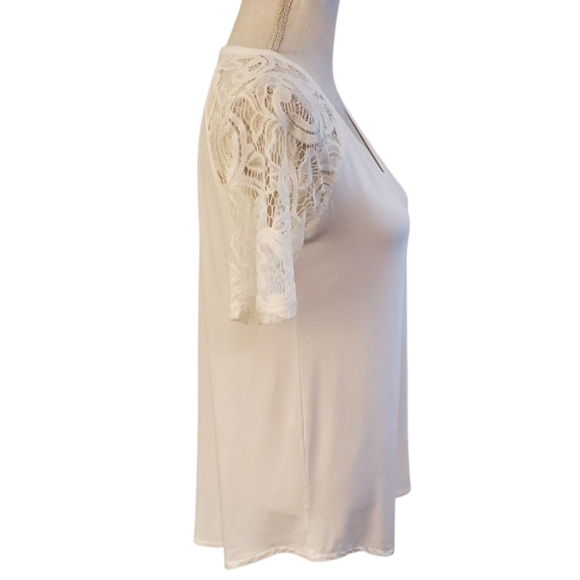 Zenana Signature Cream Lace Short Sleeve Luxe Rayon Tunic Top Womens Size M - Picture 6 of 8